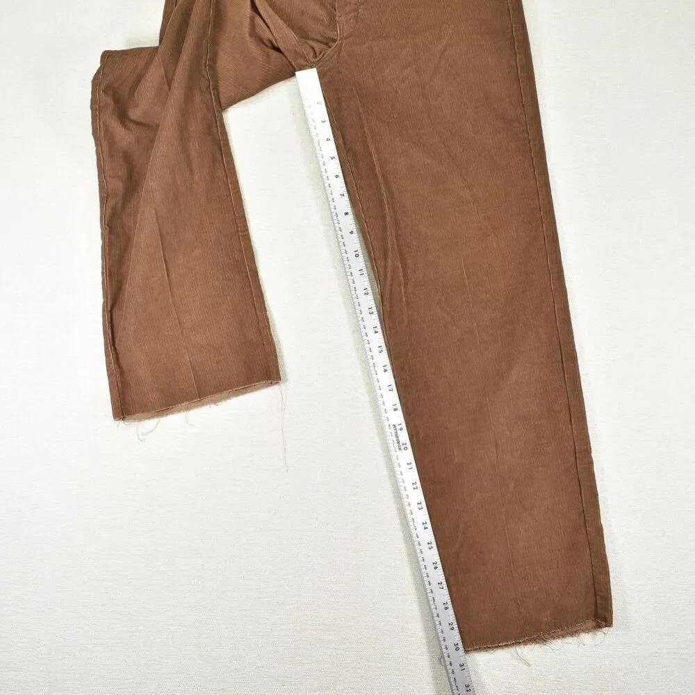 Vintage 70s Dickies Brown Corduroy Pants Made in USA Talon Zip Raw Hem 32x32